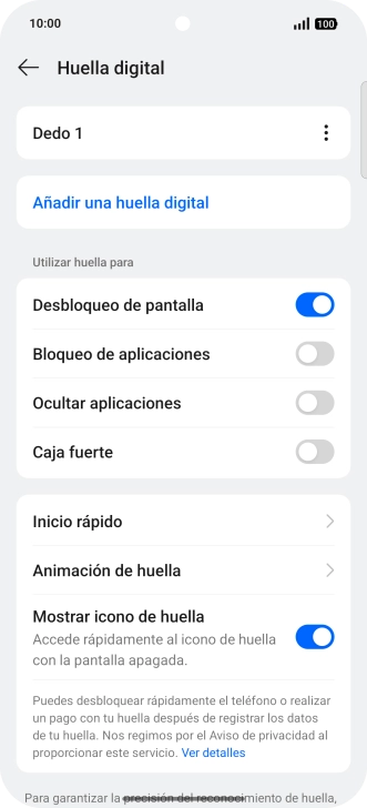 Pulsa los indicadores para activar o desactivar los ajustes deseados.
