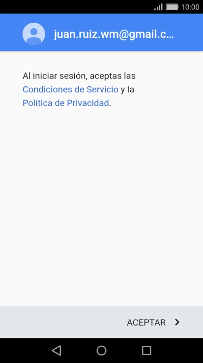 Pulsa ACEPTAR y sigue las indicaciones de la pantalla para seleccionar los ajustes de tu cuenta de Google.