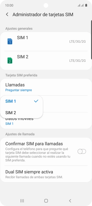 Pulsa la tarjeta SIM deseada.