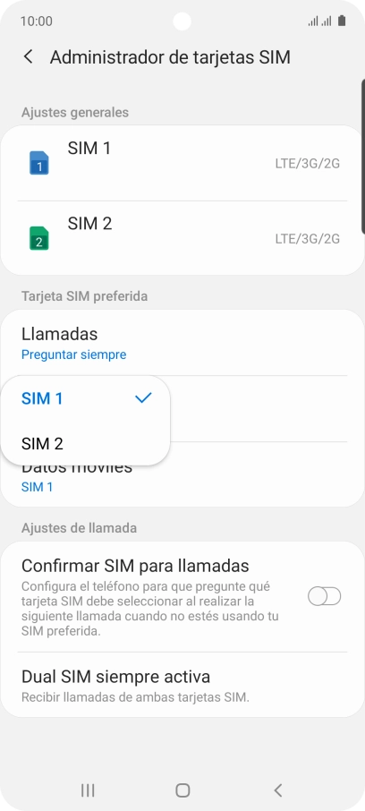 Pulsa la tarjeta SIM deseada.