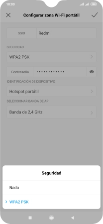 Pulsa WPA2 PSK para proteger la conexión wifi con una contraseña.