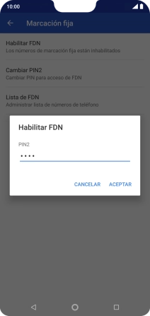 Introduce el código PIN2 y pulsa ACEPTAR.
