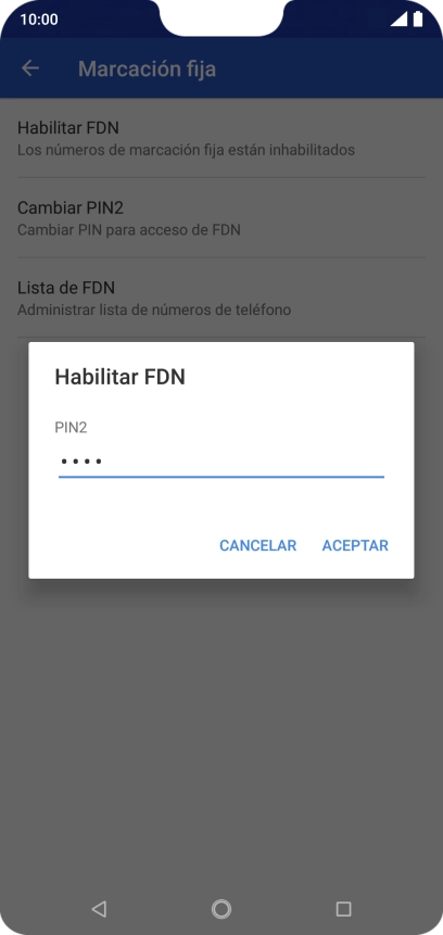 Introduce el código PIN2 y pulsa ACEPTAR.