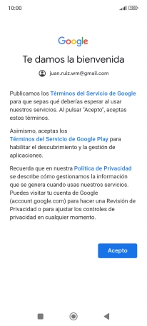 Pulsa Acepto y sigue las indicaciones de la pantalla para seleccionar los ajustes de tu cuenta de Google.