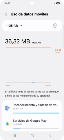 El consumo de datos por cada aplicación aparece bajo el nombre de la aplicación.