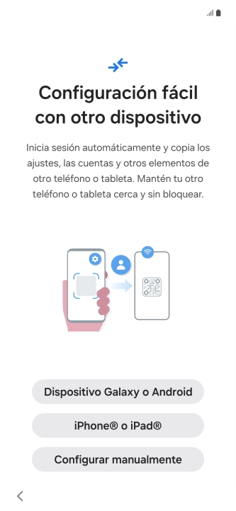 Pulsa la opción deseada para transferir contenido desde otro dispositivo y pulsa Configurar manualmente.