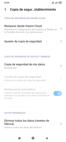Pulsa Eliminar todos los datos (reseteo de fábrica).