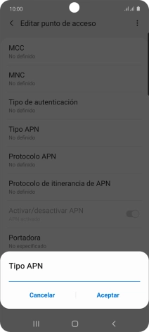 Introduce default y pulsa Aceptar.