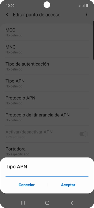 Introduce default y pulsa Aceptar.