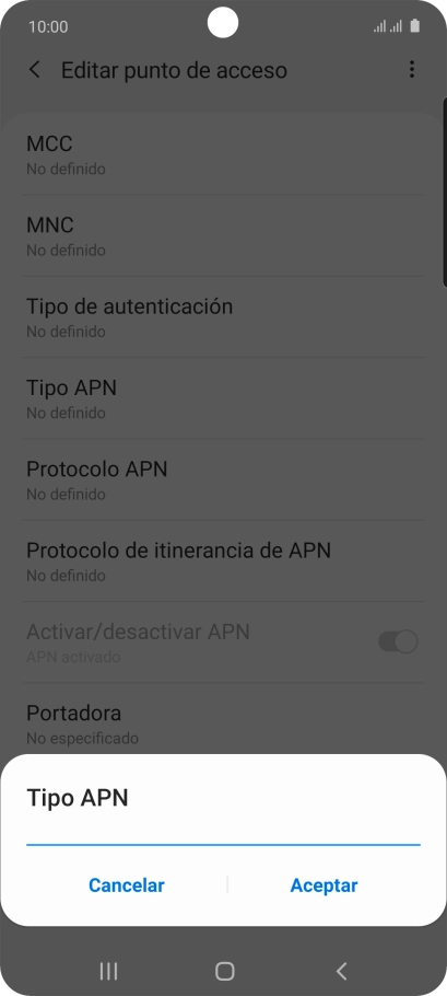 Introduce default y pulsa Aceptar.