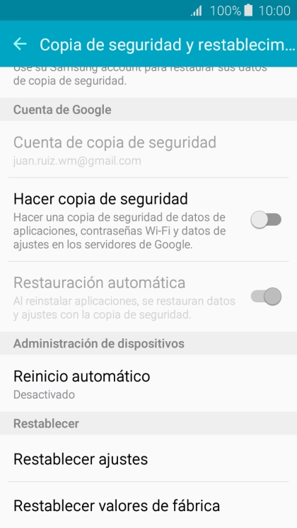 Pulsa Restablecer valores de fábrica.