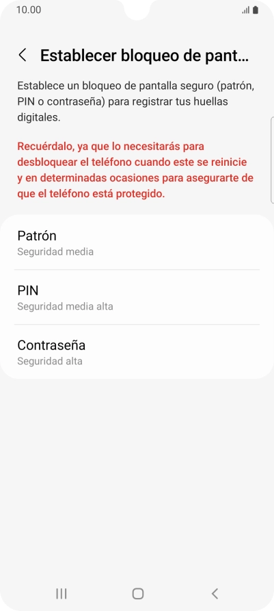 Pulsa el código de seguridad deseado y sigue las indicaciones de la pantalla para crear un código de seguridad del teléfono adicional.