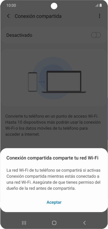 Si la función de wifi está activada, pulsa Aceptar.