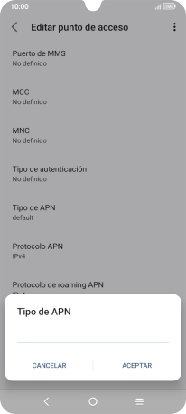 Introduce default y pulsa ACEPTAR.