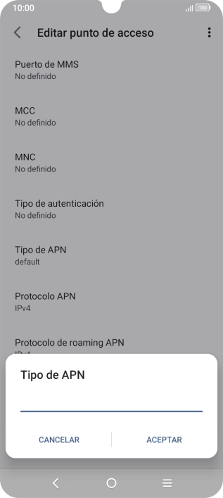 Introduce default y pulsa ACEPTAR.