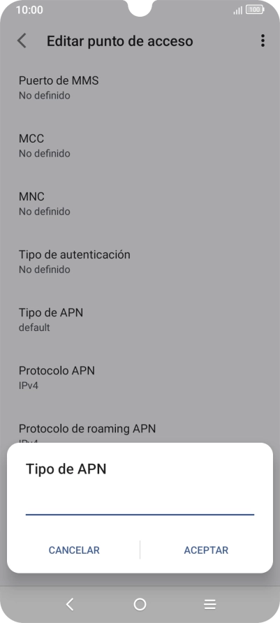 Introduce default y pulsa ACEPTAR.