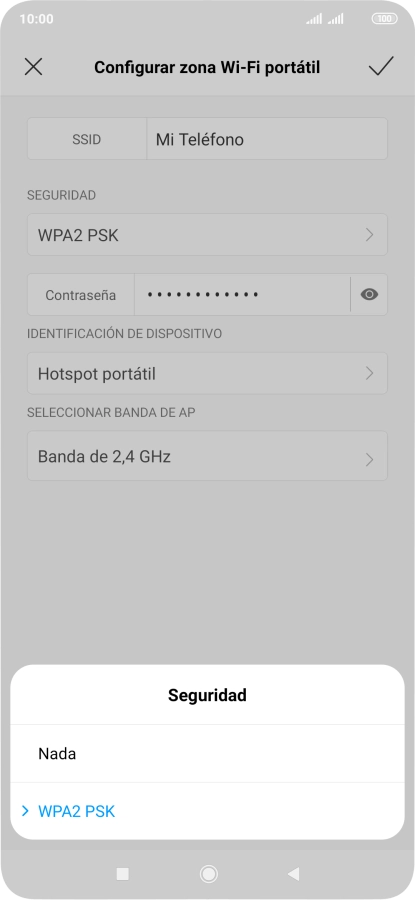 Pulsa WPA2 PSK para proteger la conexión wifi con una contraseña.