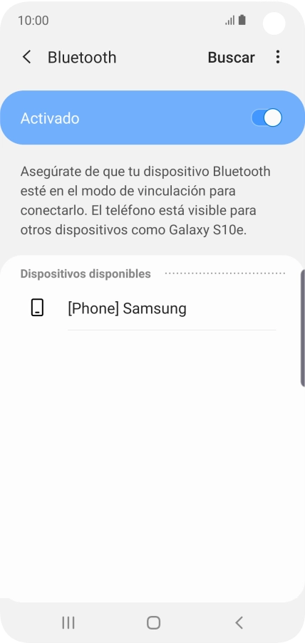 Pulsa el dispositivo Bluetooth deseado y sigue las indicaciones de la pantalla para vincular el dispositivo al teléfono.