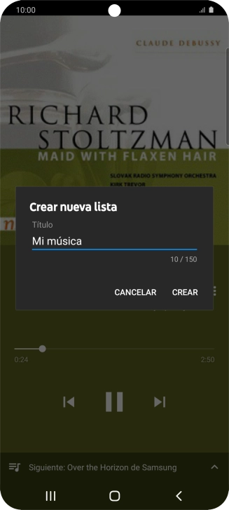 Introduce el nombre deseado de la lista de reproducción y pulsa CREAR.