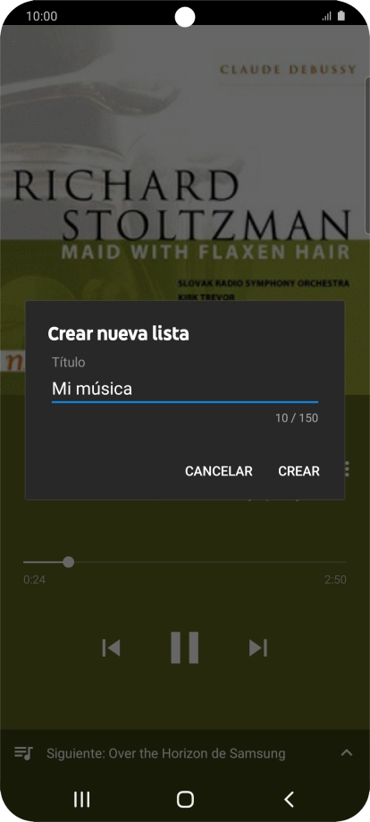 Introduce el nombre deseado de la lista de reproducción y pulsa CREAR.