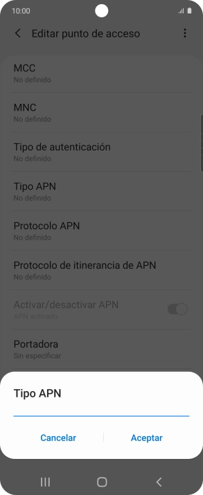Introduce default y pulsa Aceptar.