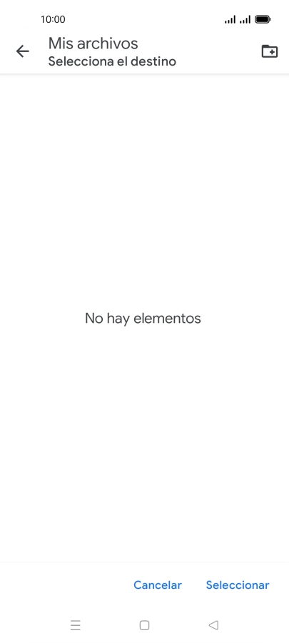 Si deseas crear una nueva carpeta, pulsa el icono de nueva carpeta y sigue las indicaciones de la pantalla para crearla.