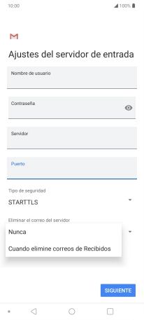 Pulsa Nunca para conservar los correos electrónicos en el servidor cuando los borras del teléfono.