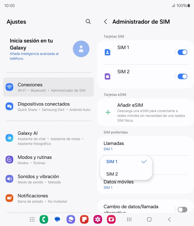 Pulsa la tarjeta SIM deseada.