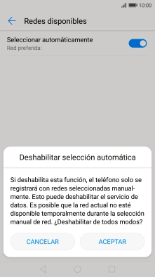 Pulsa ACEPTAR. Espera un momento mientras el teléfono busca las redes disponibles.