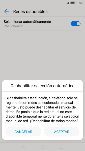 Pulsa ACEPTAR. Espera un momento mientras el teléfono busca las redes disponibles.