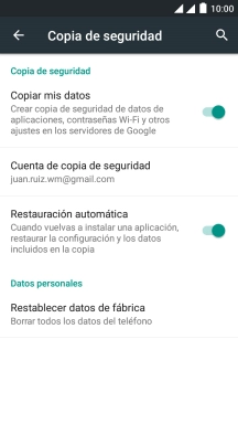 Pulsa Restablecer datos de fábrica.