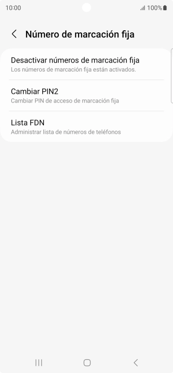 Pulsa Desactivar números de marcación fija.