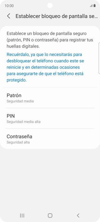 Pulsa el código de seguridad deseado y sigue las indicaciones de la pantalla para crear un código de seguridad del teléfono adicional.