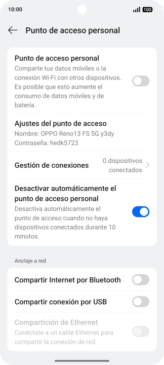 Pulsa Ajustes del punto de acceso.