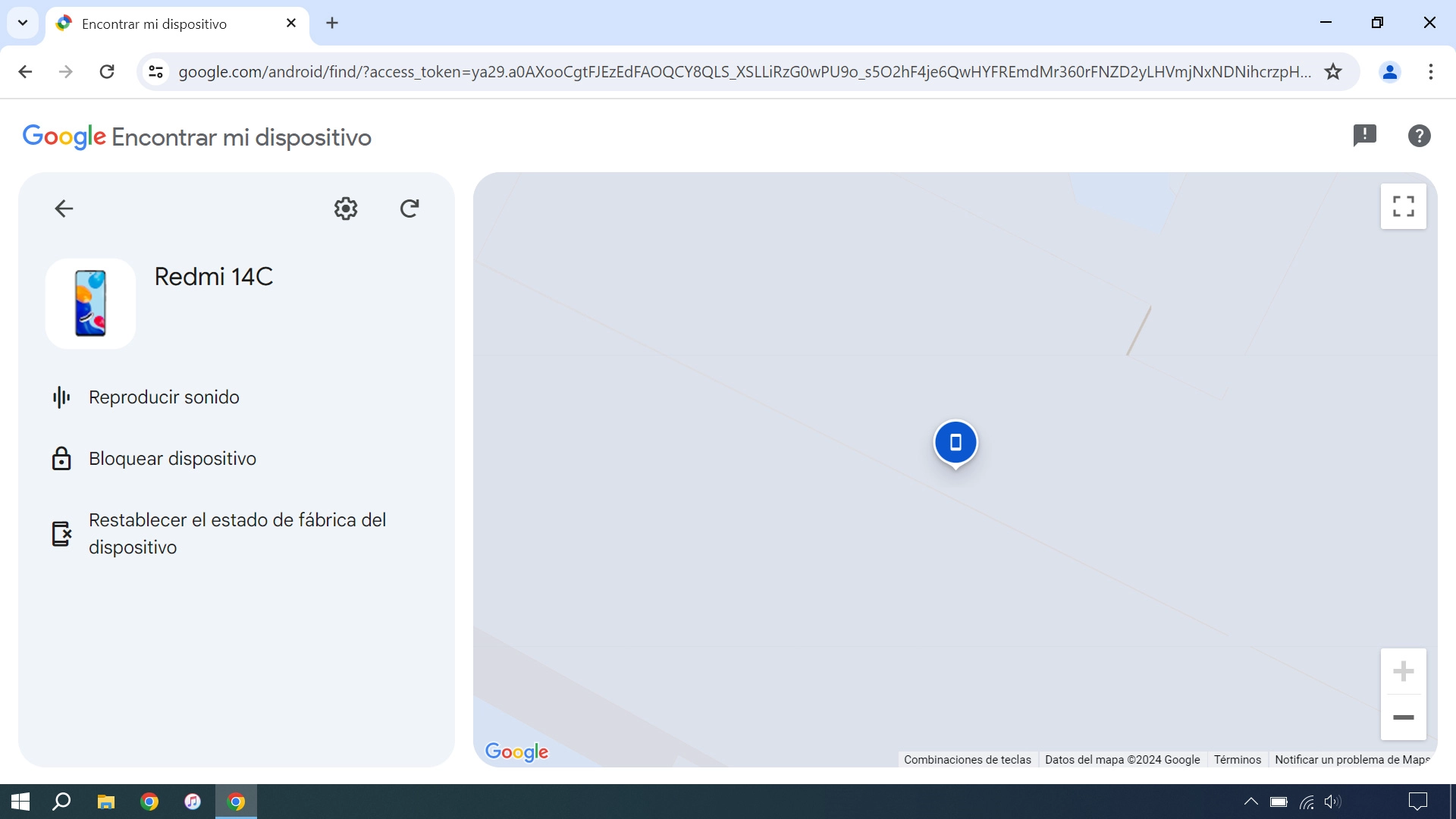 La última posición del teléfono se visualiza en el mapa.