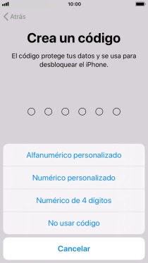 Sigue las indicaciones de la pantalla para activar el uso del código de seguridad o pulsa No usar código.