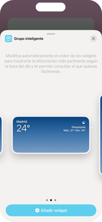 Desliza el dedo hacia la derecha o hacia la izquierda por la pantalla para seleccionar el tamaño de widget deseado.