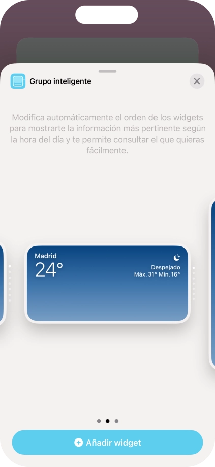 Desliza el dedo hacia la derecha o hacia la izquierda por la pantalla para seleccionar el tamaño de widget deseado.