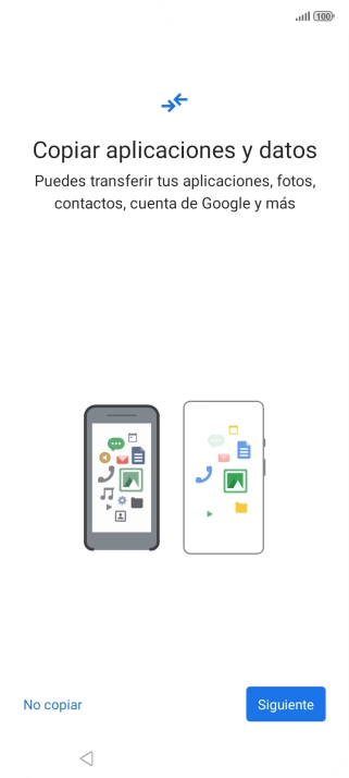 Puedes transferir el contenido de otro teléfono cuando activas tu teléfono por primera vez y cuando lo has restablecido. Cuando aparezca en la pantalla del teléfono esta imagen, ya está listo para la transmisión del contenido del otro teléfono.