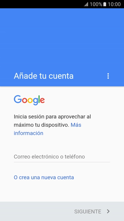Si no tienes una cuenta de Google, pulsa O crea una nueva cuenta y sigue las indicaciones de la pantalla para ver cómo crear una cuenta nueva.