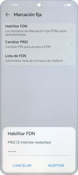 Introduce el código PIN2 y pulsa ACEPTAR.