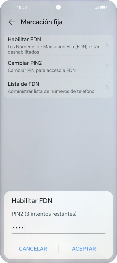 Introduce el código PIN2 y pulsa ACEPTAR.