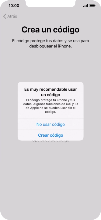 Si desactivas la función, pulsa No usar código.