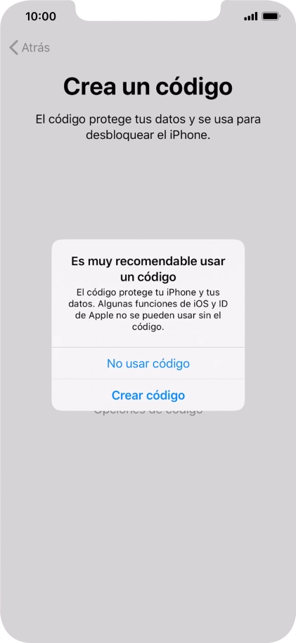 Si desactivas la función, pulsa No usar código.