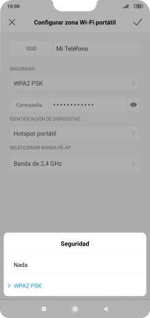 Pulsa WPA2 PSK para proteger la conexión wifi con una contraseña.