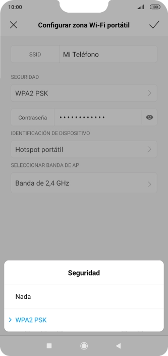 Pulsa WPA2 PSK para proteger la conexión wifi con una contraseña.