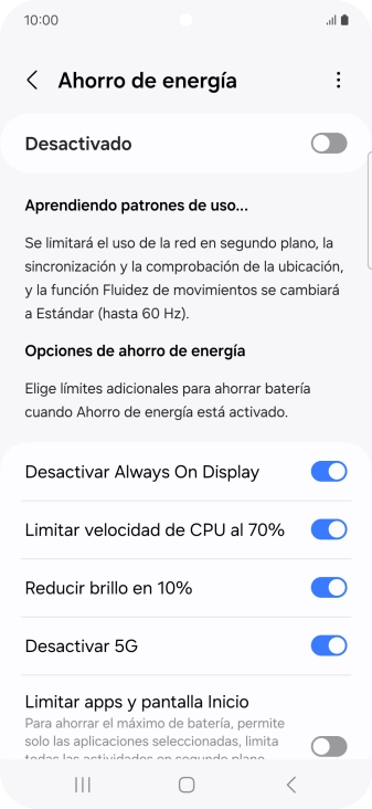 Pulsa el indicador junto a los ajustes deseados.