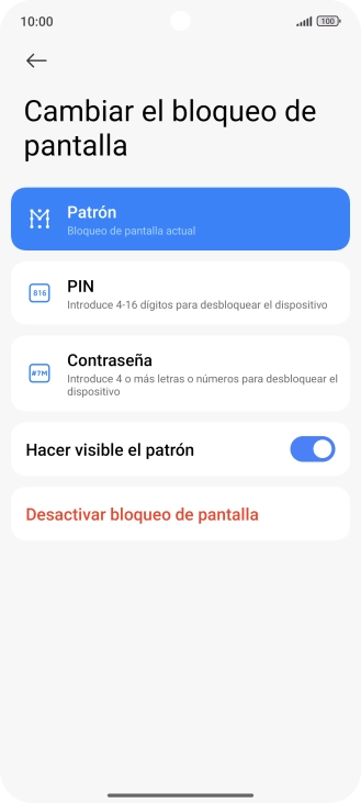 Pulsa Desactivar bloqueo de pantalla e introduce el código de seguridad extra que has creado anteriormente.