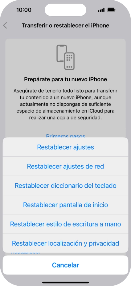 Pulsa Restablecer ajustes de red.