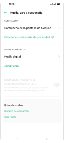 Pulsa Huella digital e introduce el código de seguridad extra que has creado anteriormente.